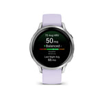 Garmin Venu 4 Smartwatch - 41 mm - Silver with Periwinkle Silicone Band-Health status (new): See whether your health metrics — such as resting heart rate, HRV, skin temperature and Pulse Ox while sleeping — are trending away from your usual range, which could indicate added stress to your body. These changes could be related to physical activity levels, environment, stress, alcohol intake, potential illness, and more. This feature is currently available in beta