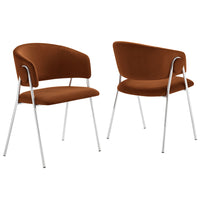 Modway Nella Upholstered Performance Velvet Dining Chair - Rust/Silver - 2 Pack-Set of 2 Accent Dining Chairs