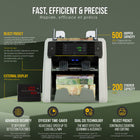 Kolibri Signature V2 Mixed Denomination 2-Pocket Currency Counter (CAD/USD) with Advanced Counterfeit Detection-Multiple modes, including Mix, Sort, DSort, Face, Orientation, VBatch, Add, and Batch Serial number recognition and advanced counterfeit detection with 2 CIS, UV, MG, IR