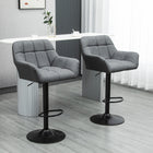 HOMCOM Adjustable Swivel Tufted Fabric Bar Stools - Grey - 2 Pack-Suitable for placing in bars, kitchens, and high dining rooms

