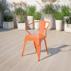 Flash Furniture Orange Metal Indoor-Outdoor Chair with Arms-500 lb. Weight Capacity