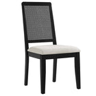 Modway Arlo Faux Rattan and Wood Dining Side Chairs - Black/Heathered Weave Ivory - 2 Pack-Non-Marking Foot Glides