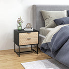 HOMCOM Modern Bedside Table with 2 Drawers and Metal Base - Black-Use it as a bedroom dresser, side table, or room organizer