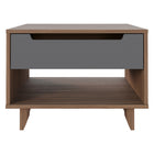 Nexera Barista Nightstand with 1-Drawer And Folding Door - Walnut & Charcoal-Designed and made in Canada with CARB II/FSC Certified particle board and MDF materials.  Ships in 24-48H from order date. Assembly required