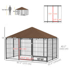 PawHut Outdoor Dog Kennel with Canopy and Rotating Bowls - 6.9' x 4.6' x 5' - Coffee-Spacious size 