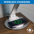 Mount-It! LED Desk Lamp with Wireless Charging - Silver/White-Stable base featuring built-in wireless charging for compatible smartphones and USB-C port, allowing you to power up your compatible devices