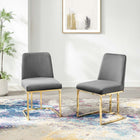 Modway Amplify Sled Base Performance Velvet Dining Chairs - Gold/Grey - 2 Pack-Stain-Resistant Fabric