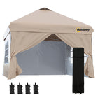 Outsunny 10 ft W x 10 ft L Pop Up Canopy Tent - Instant Sun Shelter - Beige-10' x 10' party tent with 4 removable walls, ideal for outdoor event use