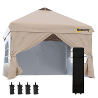 Outsunny 10 ft W x 10 ft L Pop Up Canopy Tent - Instant Sun Shelter - Beige-10' x 10' party tent with 4 removable walls, ideal for outdoor event use