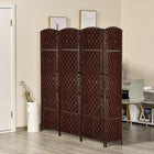 HOMCOM 4 Panels Hand-Woven Freestanding Room Divider for Home Office - Brown-Folding design with four panels, easy to create a new look and space-saving to store
 