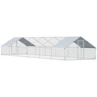 PawHut Galvanized Large Walk-in Chicken Coop Enclosure with Cover - 39.4' x 9.8' x 6.4'-Suitable for raising chickens, rabbits, ducks, and other animals 