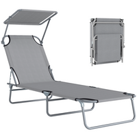 Outsunny Outdoor Lounge Chair - Adjustable Folding Chaise Lounge - Light Grey-Suitable for outdoor park, garden, patio, poolside, conservatory, beach and more