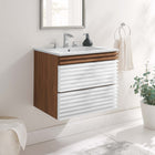 Modway Render 24" Wall-Mount Bathroom Vanity - White/Walnut/White-Walnut Grain Vanity