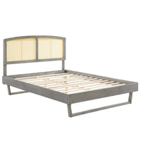 Modway Sierra Cane and Wood Queen Platform Bed with Angular Legs - Grey-Queen Platform Bed Frame