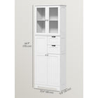 HOMCOM Modern Tall Bathroom Storage Cabinet for Bathroom or Kitchen - White-Modern white finish and glass doors enhance decor
