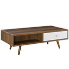 Modway Transmit Coffee Table - Walnut White-Mid-Century Style Coffee Table