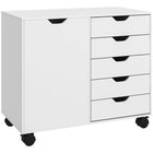 HOMCOM Lateral Filing Cabinet with 5 Drawers and Adjustable Shelf - White-Wide top accommodates printers and scanners for convenient access