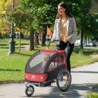 Aosom 2-in-1 Bike Trailer for Kids, Foldable Baby Stroller Carrier - Red-Large rear wheels and a locking swivel front wheel with suspension for a smooth ride 