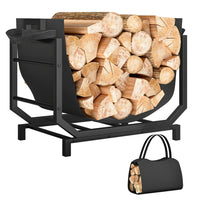 Outsunny Firewood Rack Outdoor - Heavy-Duty Log Holder with Log Tote Bag-Its compact size holds hours of wood, reducing frequent refills