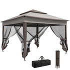 Outsunny 11 ft W x 11 ft L Pop Up Canopy 2-Tier Soft Top Gazebo with Mesh Netting - Mixed Grey-PA coated canopy with 8 drainage eye holes