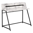 Monarch Specialties 7549 48" Computer Desk - White Marble-Look/Black Metal-Computer desk in a white marble-look finish featuring a small hutch with 1 long shelf in a black finish