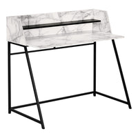 Monarch Specialties 7549 48" Computer Desk - White Marble-Look/Black Metal-Computer desk in a white marble-look finish featuring a small hutch with 1 long shelf in a black finish