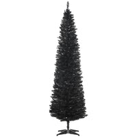 HOMCOM 7' Pencil Artificial Christmas Tree with Realistic Branches - Black-Artificial Christmas tree has a slim pencil style 