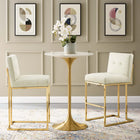 Modway Privy Gold Stainless Steel Performance Velvet Bar Stool - Gold Ivory - Set of 2-Soft Polyester Fabric Upholstery