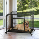 PawHut 43" Folding Heavy Duty Dog Crate - Grey-A removable tray and bottom grate included for easy clean-up 
