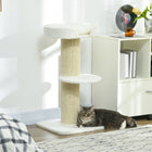 PawHut 36" Cat Tree with Sisal Mat Scratching Post and Cushion Bed - Cream White-Made with particle board for a stable tree 