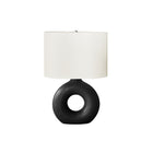 Monarch Specialties 24" H Contemporary Table Lamp - Black Ceramic / Ivory / Cream Shade-A contemporary and stylish 24"H table lamp featuring a trendy donut-shaped, matte black ceramic base, topped with an oval, ivory fabric shade and a round silver metal finial