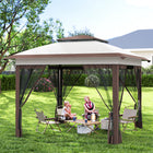 Outsunny 12 ft W x 12 ft L Pop Up Canopy with Mesh - Beige and Dark Brown-Oxford fabric protects you from UV without fading in the sun