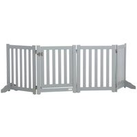 PawHut 4 Panel Foldable Dog Gate with Door - Grey-Made of MDF, robust gate 