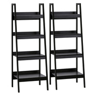 HOMCOM 4 Tier Ladder Shelf Bookcase - Black - Set of 2-Set of 2 shelves, can be used together or separately 