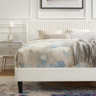 Modway Yasmine Channel Tufted Performance Velvet Queen Platform Bed with Tapered Black Wood Legs - White-Wood Slat Support System