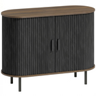 HOMCOM 39.4" Farmhouse Sideboard Buffet Cabinet with Curved Tambour Doors - Brown Wood Grain-Unique 39.4" wide frame with curved tambour doors saves space in tight areas