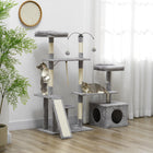 PawHut 53" Cat Tree Tower with Scratching Posts, Condo and Beds - Light Grey-Multiple platforms for climbing and viewing 