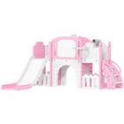 Qaba 7 in 1 Kids Slide with Climber, Basketball Hoop, Telescope, Drawing Board - Pink-7 in 1 kids slide set, providing lots of indoor play options 