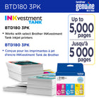 Brother Genuine BTD180 3-Piece Ink Cartridge Set - High Yield - Cyan - Magenta - Yellow-High yield ink bottle 3-pack: One each of cyan, magenta, and yellow, each bottle prints up to 5000 pages