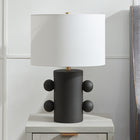 Hudson&Canal Jurrah 20" Tall Ceramic Table Lamp with Fabric Shade - Matte Black/White-Handcrafted matte black finish is applied to the round ceramic base
