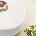 Modway Tilden Large 38" Round Performance Velvet Upholstered Ottoman - Alabaster/Natural-Rubberwood Plinth Base
