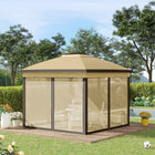Outsunny 11 ft W x 11 ft L Pop-Up Gazebo with Double Roof Carrying Bag - Beige-The roof boasts drainage holes to prevent water accumulation