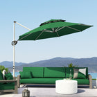Outsunny 10' Cantilever Patio Umbrella with 360° Rotation & Adjustable Height, Cross Base, Crank and Tilt - Dark Green-A tiltable canopy adapts easily to the sun's position
