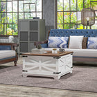 HOMCOM Coffee Table with Top Flip Hidden Storage - White-Two flip-top lids can be opened for convenient storage