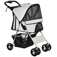 PawHut 4-Wheel One-Click Folding Pet Stroller with Brakes, Cup Holder and Travel Carrier - Grey-One-touch folding function makes storage easier 