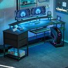 HOMCOM 79" Industrial Gaming Desk with RGB Lights and USB Ports - Black-Integrated power strip with Type-C, USB and two outlets