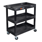 Luxor TUFFY XL Three-Tier Multi-Purpose Utility Cart - 32" W x 18" D - Black-The cart features three tub-style shelves made from 100% recycled high-density polyethylene for durability and easy cleaning