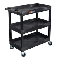 Luxor TUFFY XL Three-Tier Multi-Purpose Utility Cart - 32" W x 18" D - Black-The cart features three tub-style shelves made from 100% recycled high-density polyethylene for durability and easy cleaning