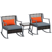 Outsunny Rocking Bistro Set with Cushions - Grey-3-piece outdoor furniture set: includes a square table and 2 rocking chairs for compact spaces 
