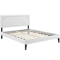 Modway Ruthie Vinyl Queen Platform Bed with Squared Tapered Legs - White-Fine Vinyl Upholstery